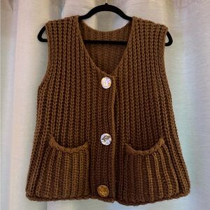 Brown Knitted Sleeveless Sweater Vest